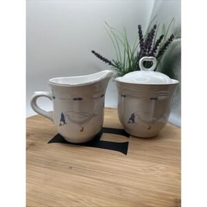Vintage JMP Newcor Countryside Geese Cream & Sugar Bowl SET W/ Lid No FLAWS